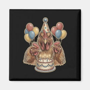 Funny Chicken Birthday Party Hat Cake Farm Animal  Magnet