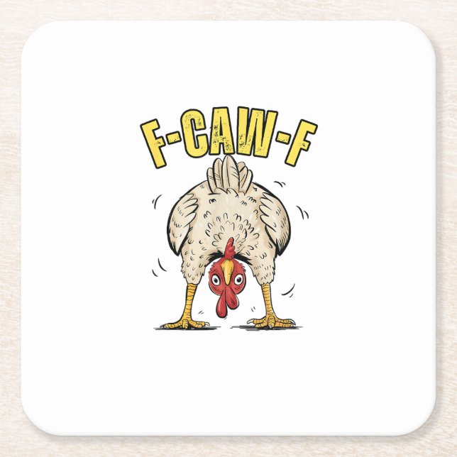 Funny Chicken Butt F-Caw-F Rooster Country Hen Chi Square Paper Coaster (Front)