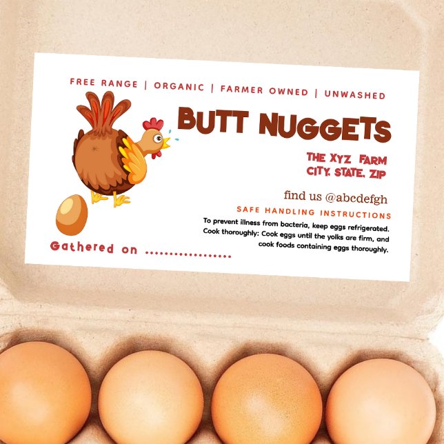 Funny Chicken Butt Nuggets Egg Carton Label (Creator Uploaded)