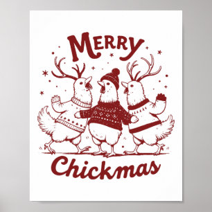 Funny Chicken Christmas Farm Animal Cute Xmas Merr Poster
