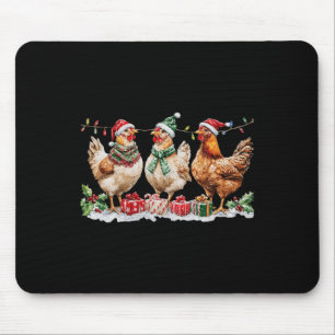 Funny Chicken Christmas Hat Lights Farm Animal Cut Mouse Pad