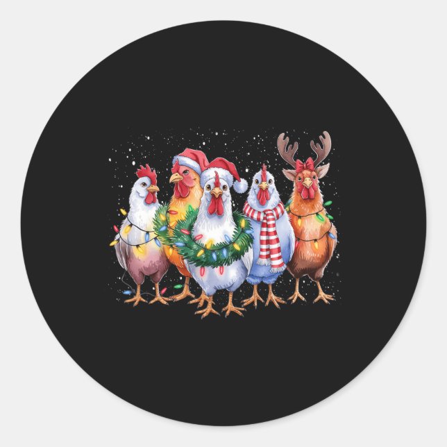 Funny Chicken Christmas Lights Farm Animal Cute Xm Classic Round Sticker (Front)