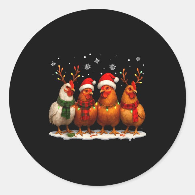 Funny Chicken Christmas Lights Farm Animal Cute Xm Classic Round Sticker (Front)