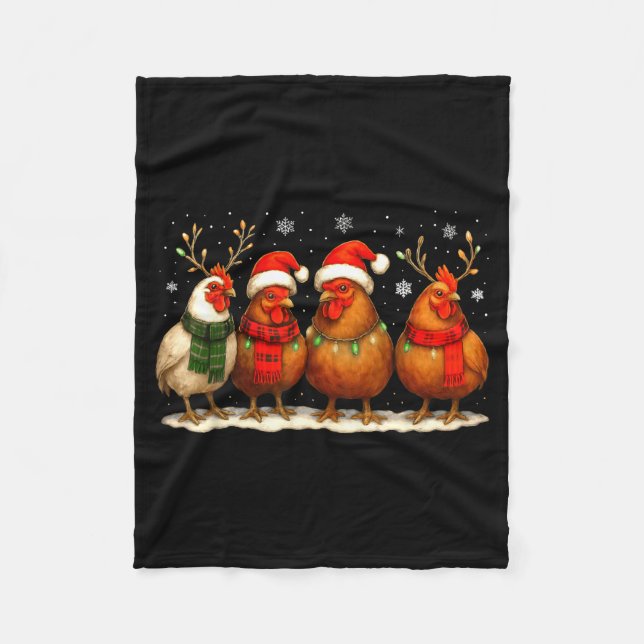 Funny Chicken Christmas Lights Farm Animal Cute Xm Fleece Blanket (Front)