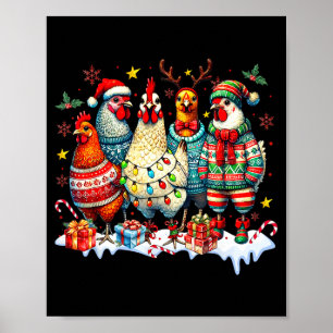 Funny Chicken Christmas Lights Farm Animal Cute Xm Poster