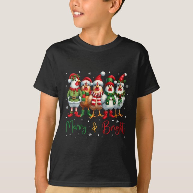 Funny Chicken Christmas Lights Farm Animal Cute Xm T-Shirt (Front)