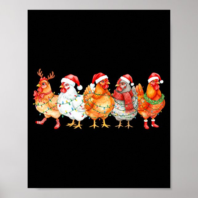 Funny Chicken Christmas Lights Farm Animal Xmas Ho Poster (Front)