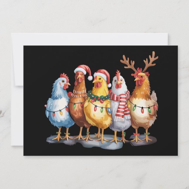 Funny Chicken Christmas Lights Farm Animal Xmas  Holiday Card (Front)