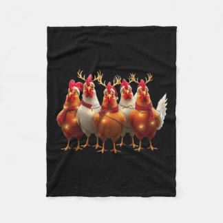 Funny Chicken Christmas Lights Farm Cute Animal Xm Fleece Blanket