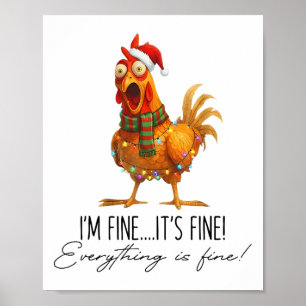 Funny Chicken Christmas Lights I'm Fine It's Fine Poster