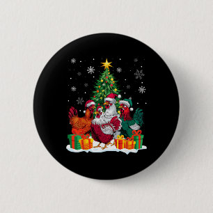 Funny Chicken Christmas Lights Tree Santa Hat Snow 6 Cm Round Badge