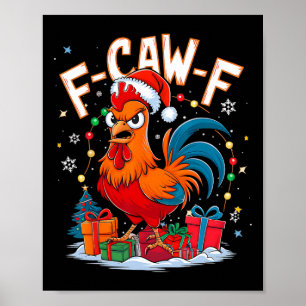 Funny Chicken Christmas Rooster Santa Hat Holiday Poster