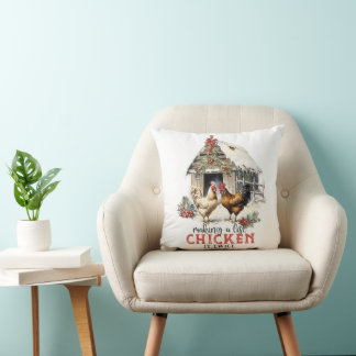 Funny Chicken Christmas Throw Pillow 
