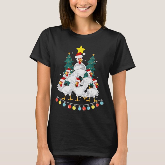 Funny Chicken Christmas Tree Lights Chicken Lover  T-Shirt (Front)