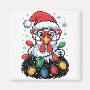 Funny Chicken Christmas Tree Lights Santa Hat Xmas Magnet