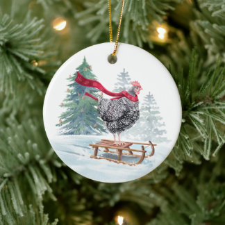 Funny Chicken Christmas Tree Ornament Sledding Hen