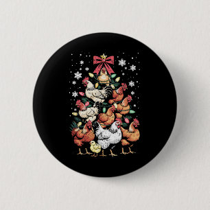 Funny Chicken Christmas Tree Poultry Farm Animal L 6 Cm Round Badge