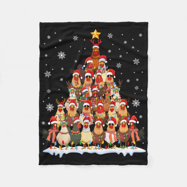 Funny Chicken Christmas Tree Pyjamas Xmas Men Wome Fleece Blanket (Front)