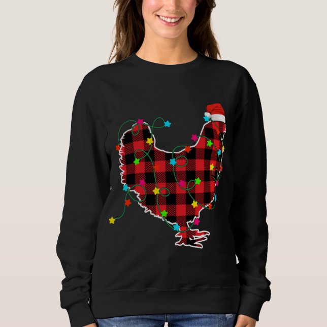 Funny Chicken Christmas Tree Red Plaid Xmas Animal Sweatshirt (Front)