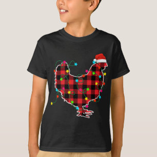 Funny Chicken Christmas Tree Red Plaid Xmas Animal T-Shirt
