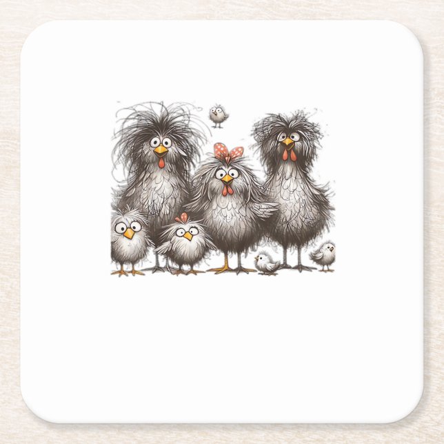 Funny Chicken Classic Retro Style Square Paper Coaster (Front)
