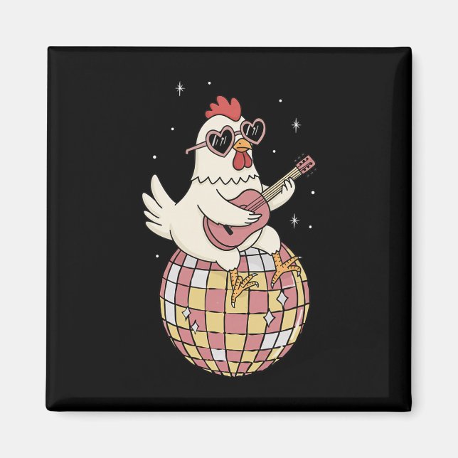 Funny Chicken Disco Dancing Ll Groovy Retro 80s Co Magnet (Front)