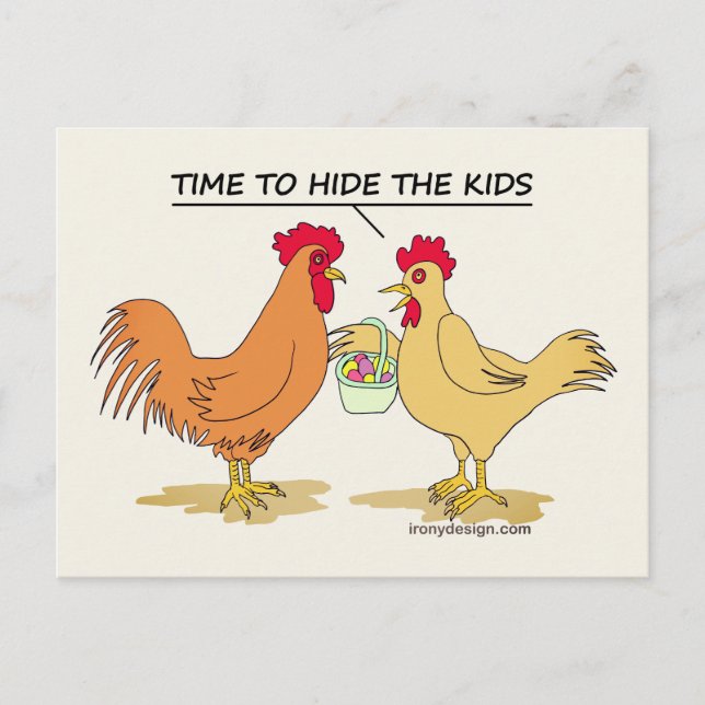 Funny Chicken Easter Egg Hunt Cartoon Comic Postcard (Front)