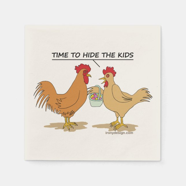 Funny Chicken Easter Egg Hunt Cartoon Napkin (Front)