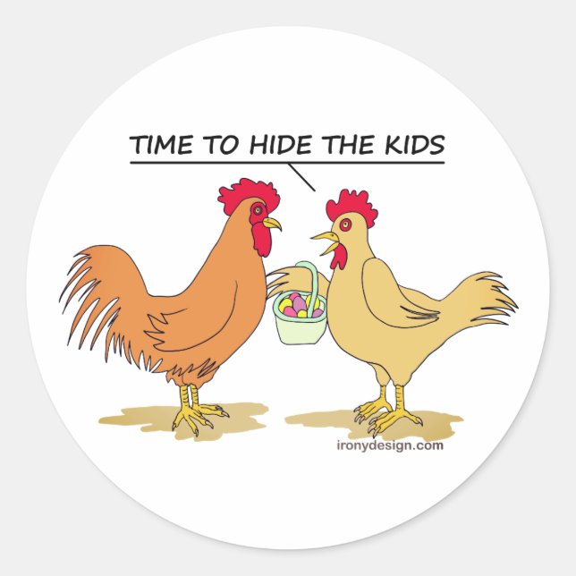 Funny Chicken Easter Egg Hunt Round Sticker (Front)
