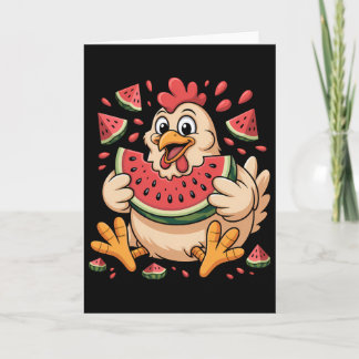 Funny Chicken Eating Watermelon Summer Fruit Humou Card