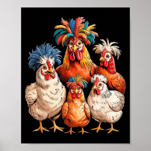 Funny Chicken Family Colorful Farm Animal  Poster (Front)