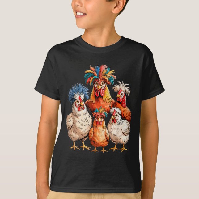 Funny Chicken Family Colorful Farm Animal  T-Shirt (Front)