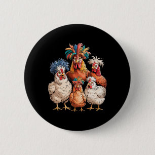 Funny Chicken Family Colourful Farm Animal  6 Cm Round Badge