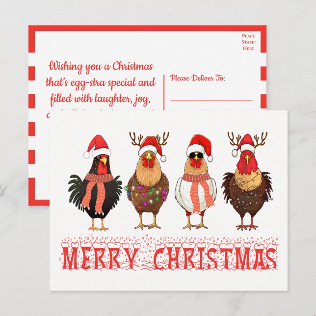  Funny Chicken Farm Farmer Country Christmas  Invitation Postcard (Front/Back)