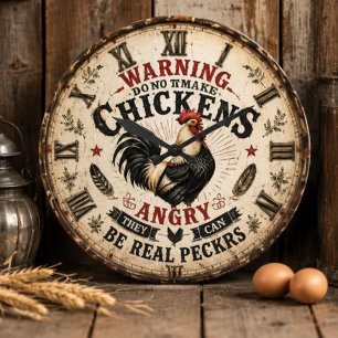 Funny Chicken Farmhouse Rooster Large Clock