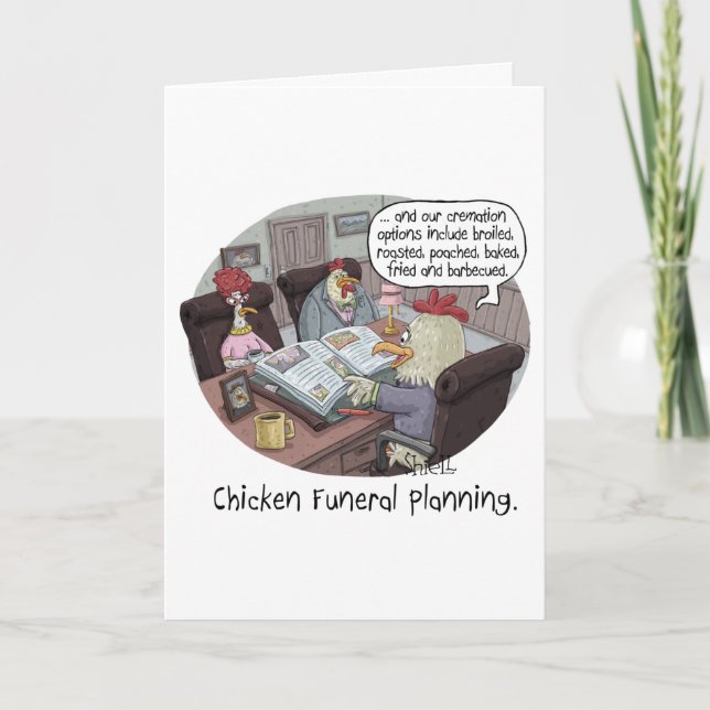 Funny Chicken Funeral Planning with cute chickens Card (Front)
