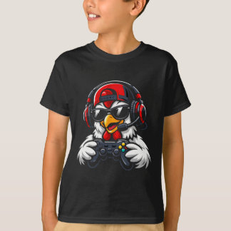Funny Chicken Gamer Tee Gaming Headset Gamepad Vid