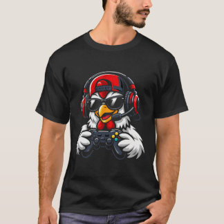 Funny Chicken Gamer Tee Gaming Headset Gamepad Vid