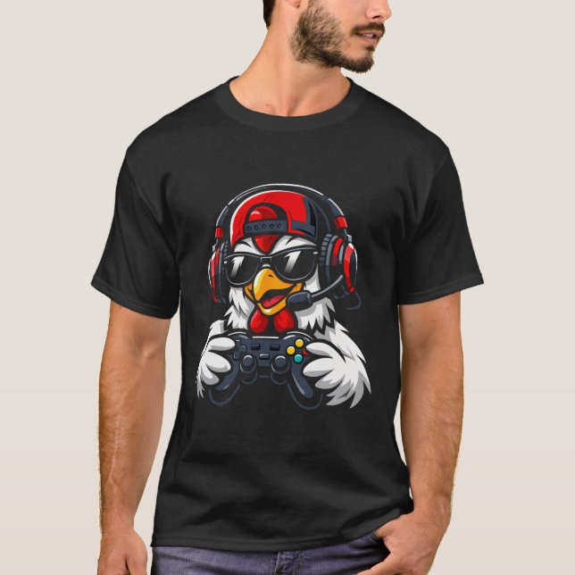 Funny Chicken Gamer Tee Gaming Headset Gamepad Vid (Front)