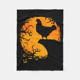 Funny Chicken Halloween Moon Silhouette Soky Chick Fleece Blanket
