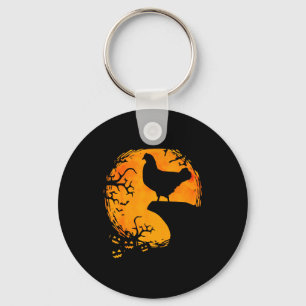 Funny Chicken Halloween Moon Silhouette Soky Chick Key Ring