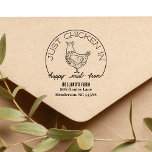 Funny Chicken Happy Mail Return Address Stamp<br><div class="desc">An original, illustrated, personalised stamp for your business! Customers will love the chicken pun, "Just Chicken In"! Set yourself apart with these funny but classy chicken return address business stamps and stamp your promotional mailings with cute hen art sure to make your customers smile! The decorative hen design features an...</div>