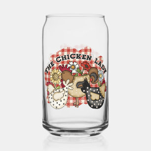 Funny chicken lady farmhouse can glass