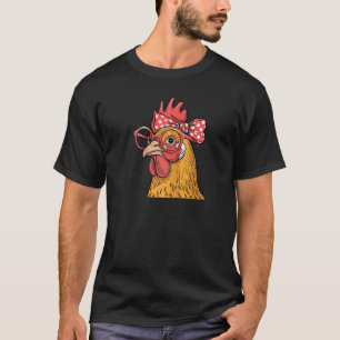 Funny Chicken Lady Rooster Hen Wearing Bandanna Wo T-Shirt