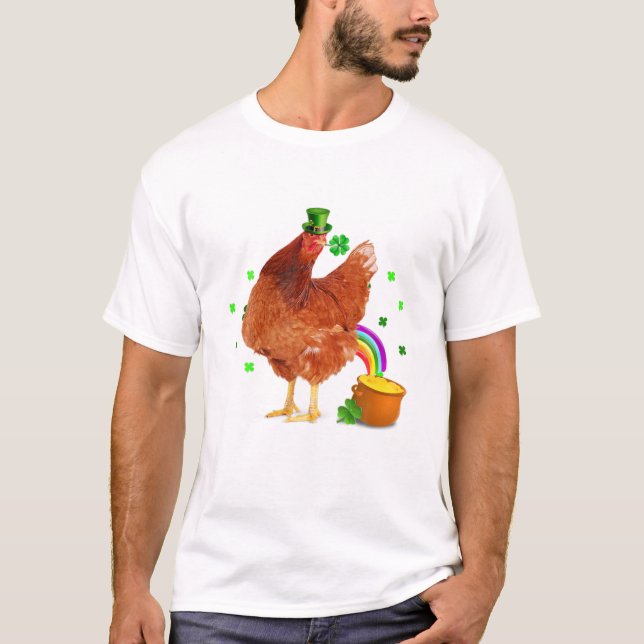 Funny Chicken Leprechaun Hat St T-Shirt (Front)