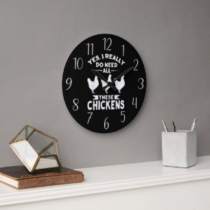 funny chicken lovers word art Large Clock