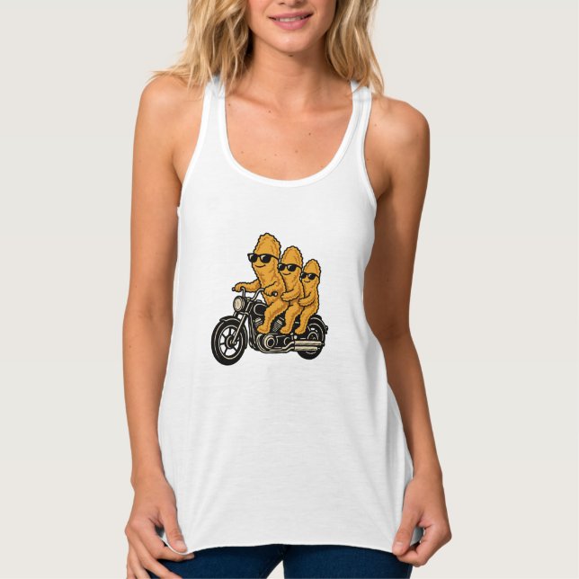 Funny Chicken Nuggets Riding a Motorcycle Singlet (Front)