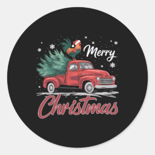 Funny Chicken On Red Truck Christmas Tree Christma Classic Round Sticker