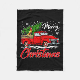 Funny Chicken On Red Truck Christmas Tree Christma Fleece Blanket