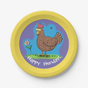 Funny chicken party cartoon paper plate. paper plate